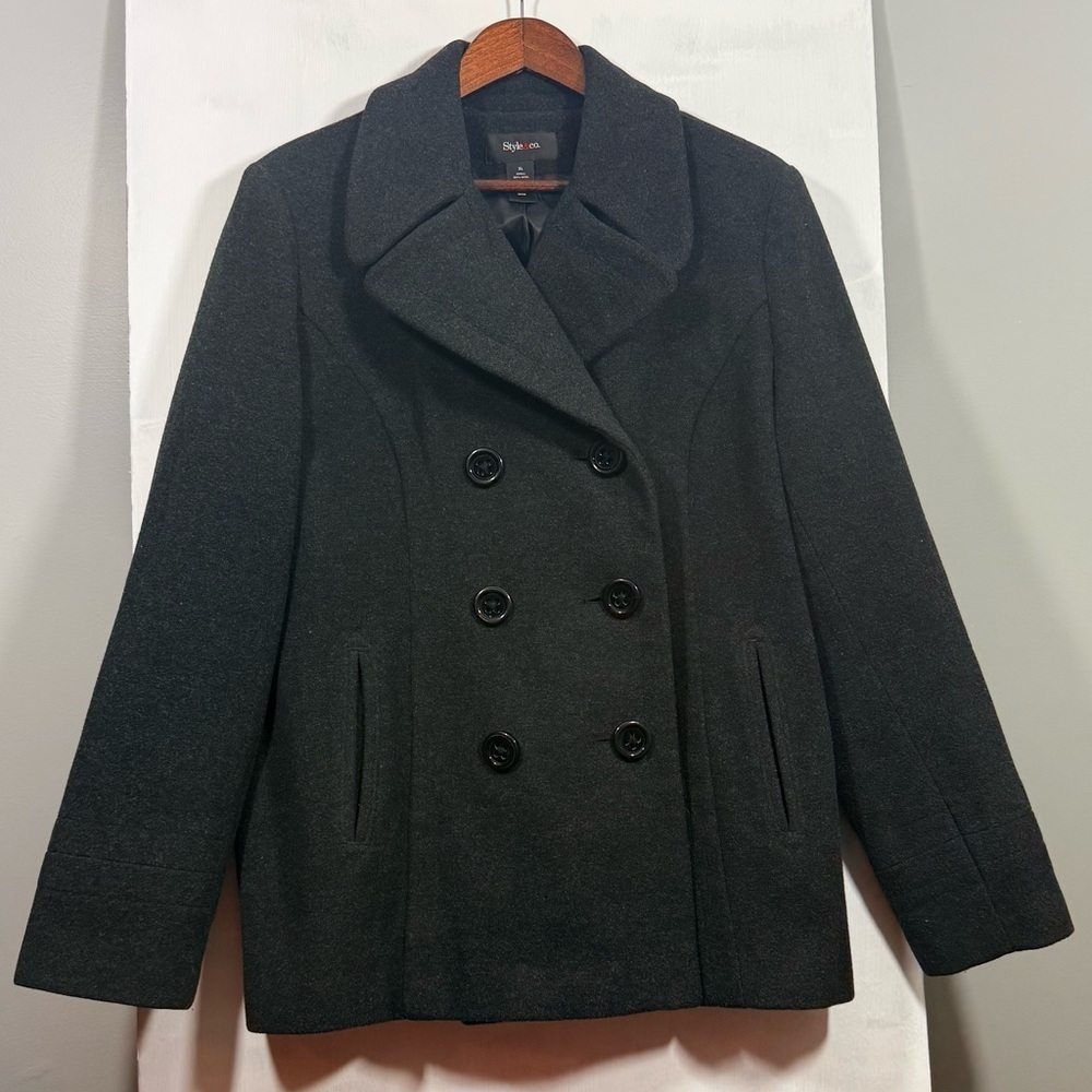 Style & Co. Light Gray Wool Blend Pea Coat Size XL